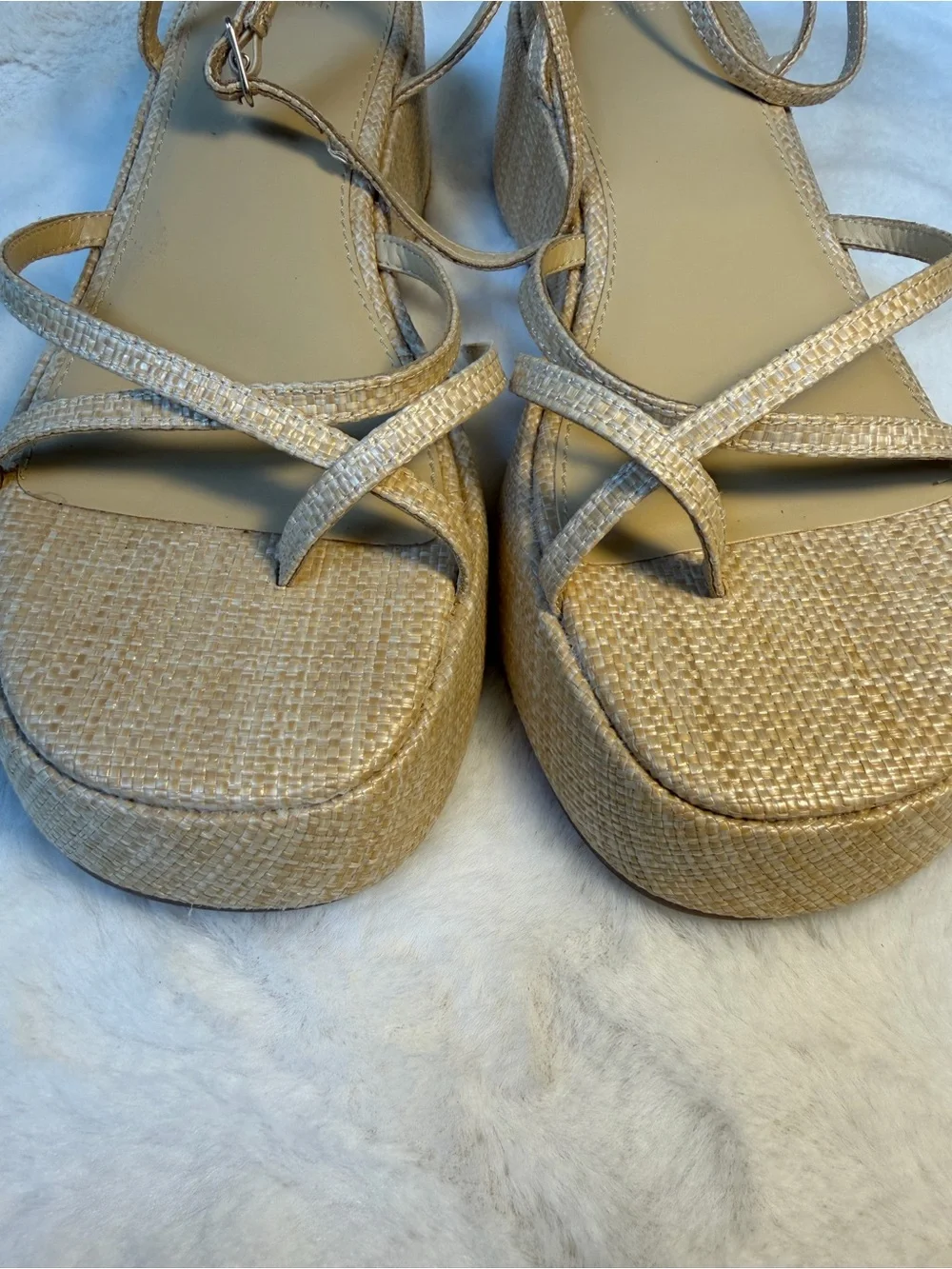 Abercrombie @ Fitch Beige Raffia Platform Sandals with Ankle Strap Size 9.5